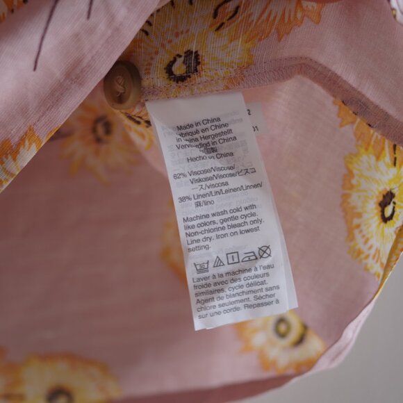 Madewell Pink Floral Button-Up Blouse viscose short sleeve top size L - Picture 11 of 12